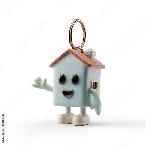 Cute keychain character: cheerful house with a wave and a smile