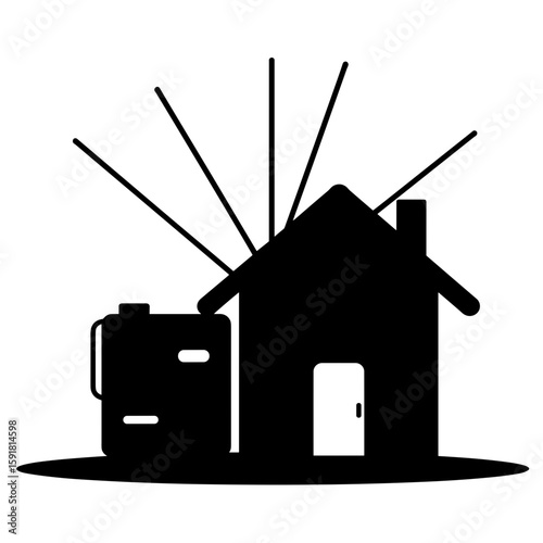 Silhouette of battery and house with energy lines – Smart home power storage, grid backup