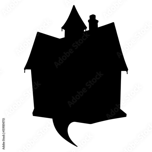 Haunted house silhouette in speech bubble – Halloween ghost stories, spooky decor
