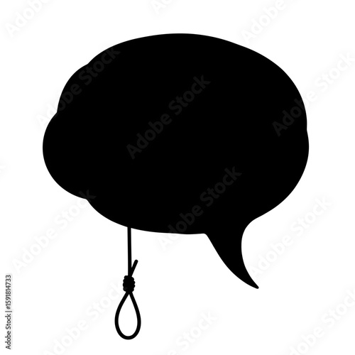 Silhouette of speech bubble with noose – Dark theme Halloween warning, horror signal