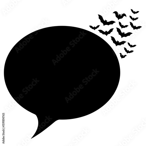 Silhouette speech bubble with bats emerging – Halloween night symbol, fright