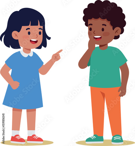 Two children talking and smiling vector illustration of boy and girl in casual clothes