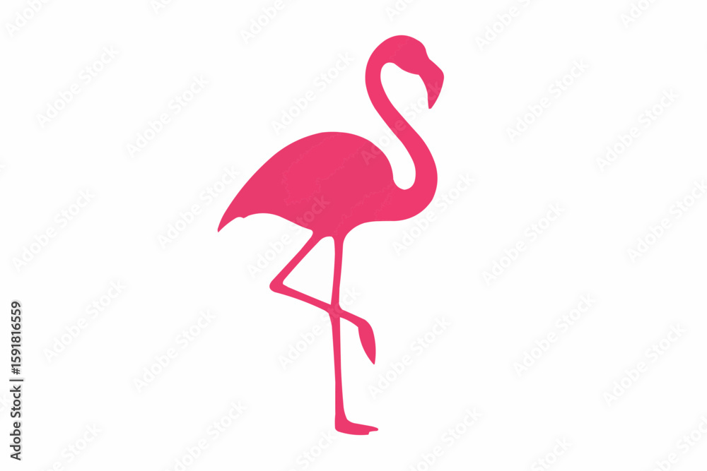 Obraz premium Pink flamingo silhouette in elegant standing pose on white background, perfect for minimalist design