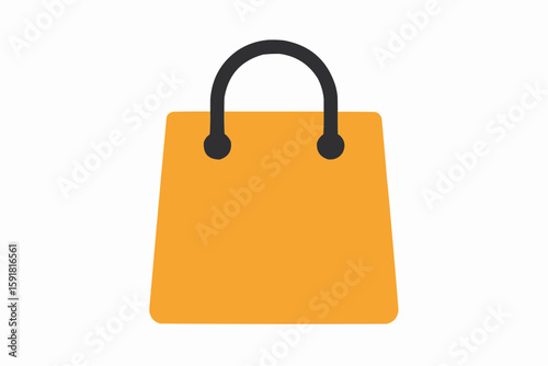 Minimal orange shopping bag icon with black handles isolated on white background symbolizing retail and commerce
