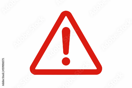 Minimal red caution triangle with exclamation point isolated on white, representing danger, alert, and safety signal
