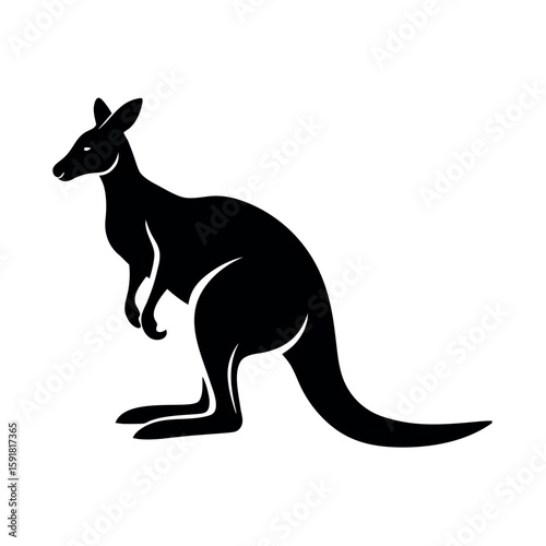 Tall kangaroo standing on strong hind legs Line Art Vector illustration
