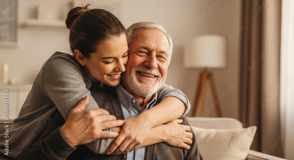 Obraz premium Happy daughter embraces and laughing with her father, showcasing their deep family bond