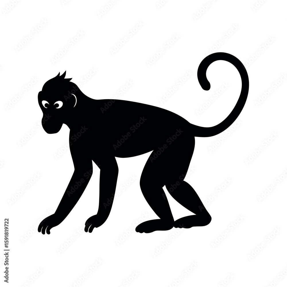 Obraz premium Wild macaque drawn in natural pose and detail Line Art Vector illustration