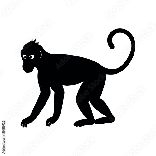 Wild macaque drawn in natural pose and detail Line Art Vector illustration