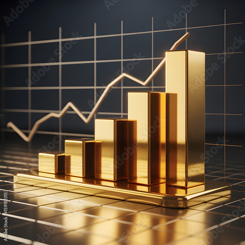 Gold Bar Graph with Rising Trend: Business Growth Visualization