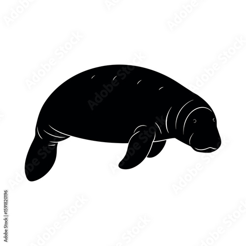 Gentle manatee gliding underwater peacefully Line Art Vector illustration