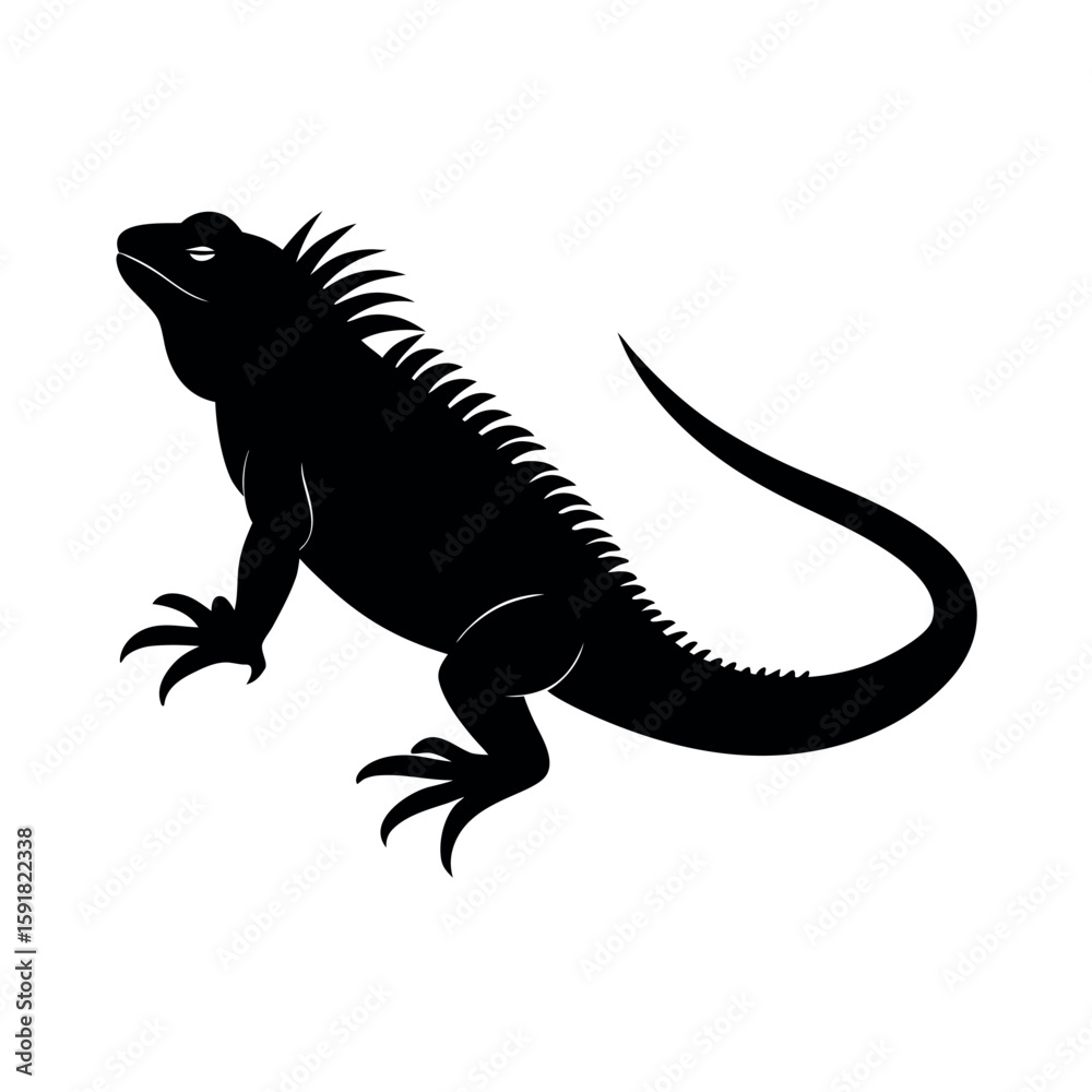 Obraz premium Iguana crawling with spiky back and long tail Line Art Vector illustration