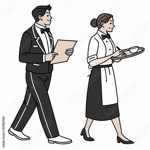 Waiter and Waitress Uniform Vector Illustration