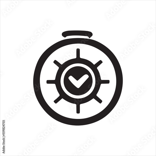 Stopwatch icon with check mark inside representing time management, health schedule, fitness goal