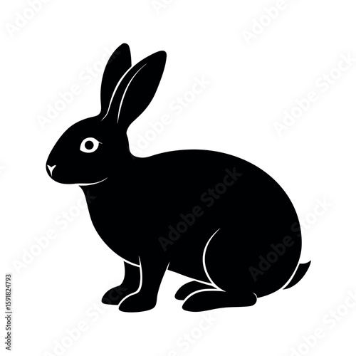 Rabbit sitting with long ears upright Line Art Vector illustration