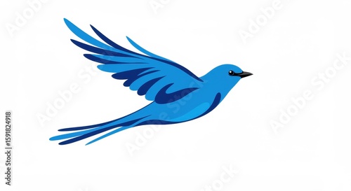 Elegant Blue Bird Illustration Symbol of Freedom and Grace in Digital Art with White Background