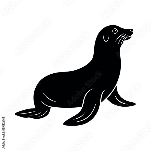Smiling sea lion sitting with fins relaxed Line Art Vector illustration