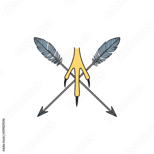 Drawing of eagle claw gripping feathered arrows