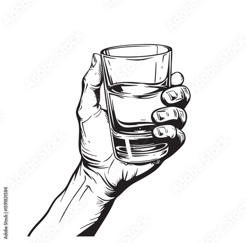 Hand holding a glass. Illustration