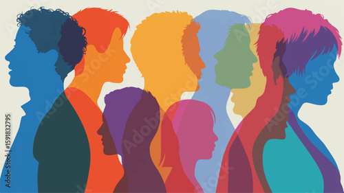 Diverse Colorful Silhouettes of People Profiles diversity
