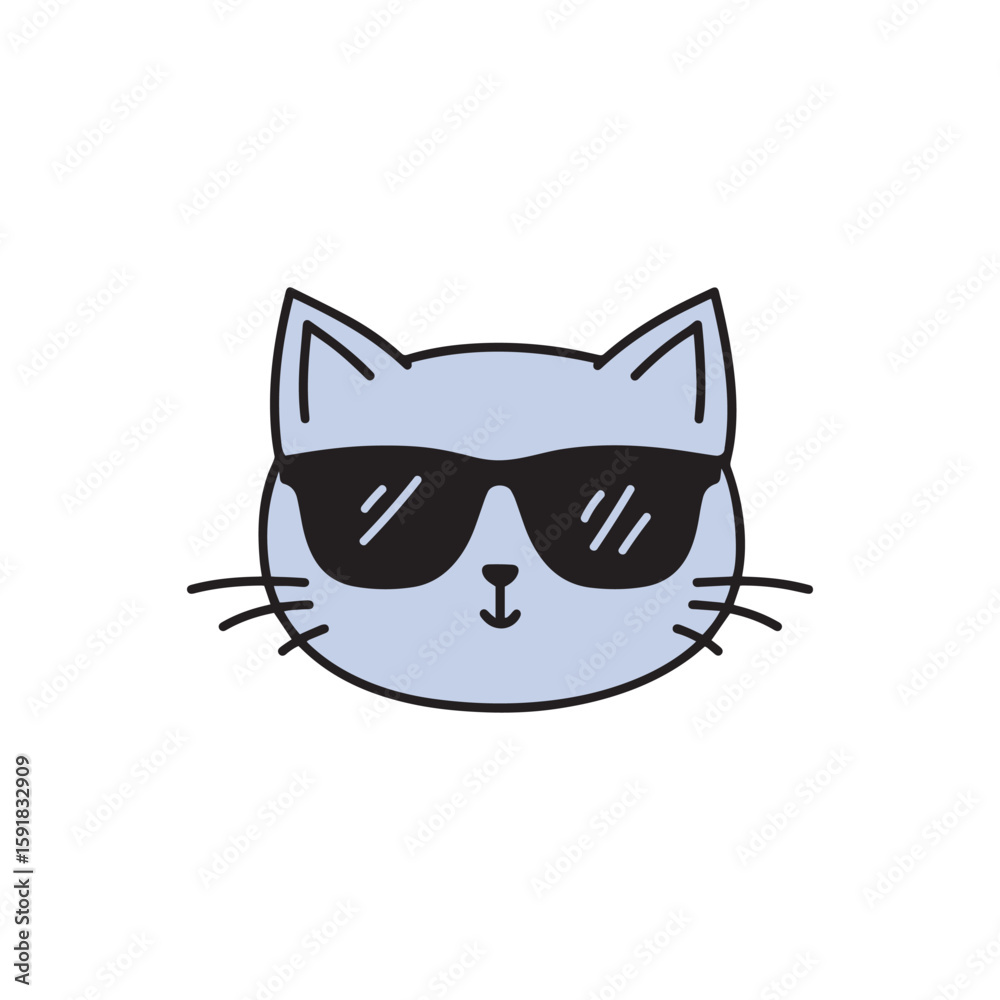 Fototapeta premium Cute cat wearing glasses in doodle style