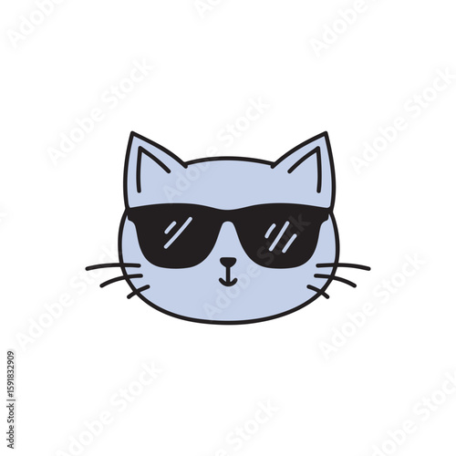 Cute cat wearing glasses in doodle style