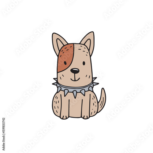 Funny dog wearing a spiked collar doodle