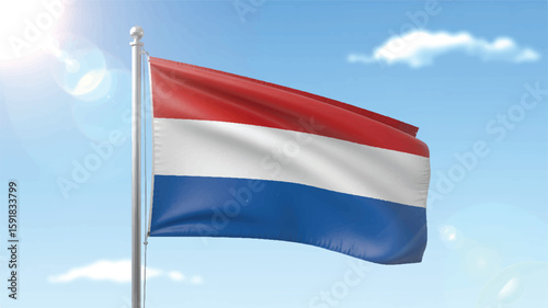 Dutch flag waving against a bright blue sky netherlands