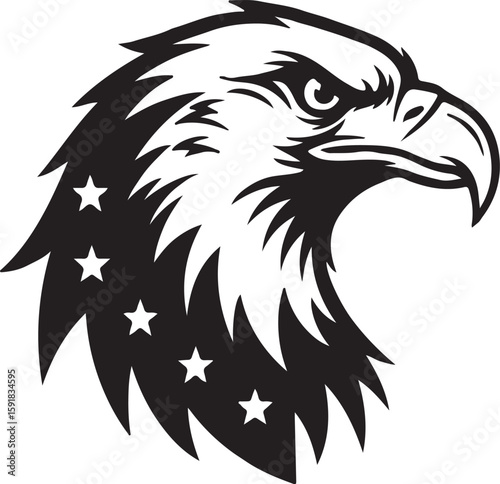 Bald eagle head silhouette with stars