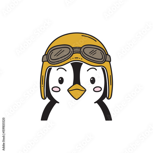 Cute penguin wearing pilot helmet illustration