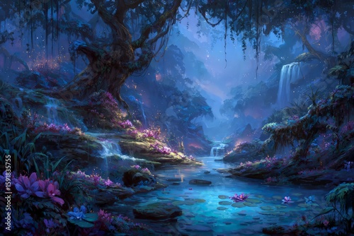 Mystical Glowing Pixel Art Forest Landscape