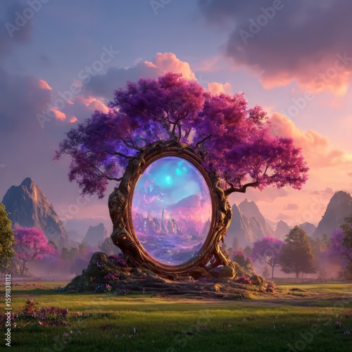 Mystical Portal Through Pink Trees At Sunrise