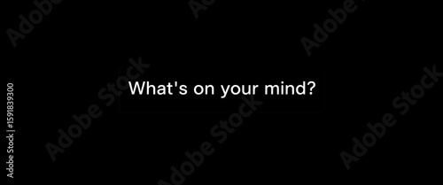 UI scene of a blank status update box that whispers “What’s on your mind?” into a black and white void — emotional numbness.