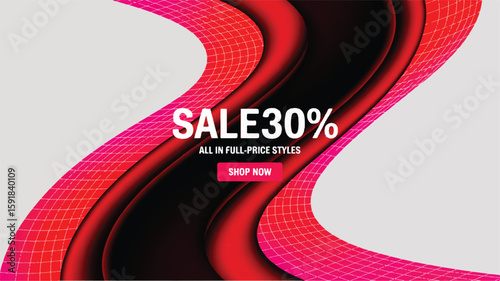 Red and pink sale banner with 30 percent discount thirty