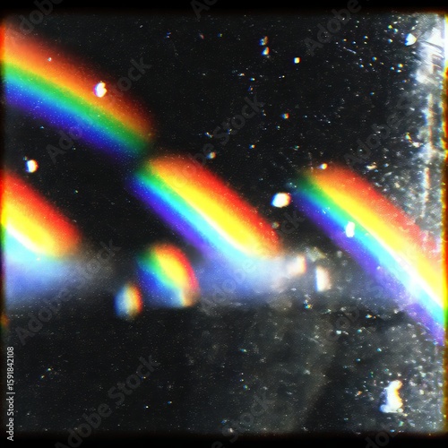 Abstract Rainbow And Stars In Night Sky Retro Vintage Graphic Design