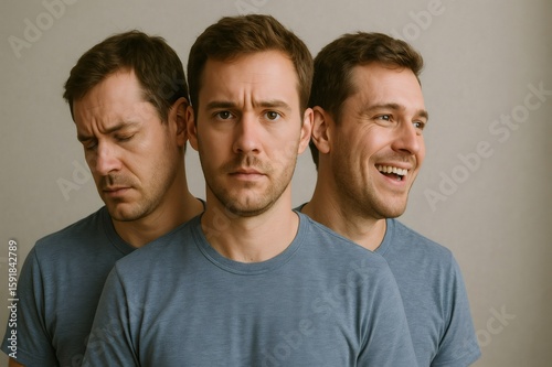 Man expressing different emotions representing bipolar disorder