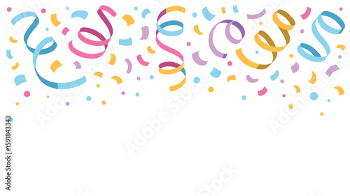 Confetti and Streamers Falling on White Background