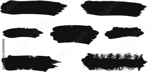 Vector art of collection of black paint brush strokes and textures isolated on transparent background for graphic design