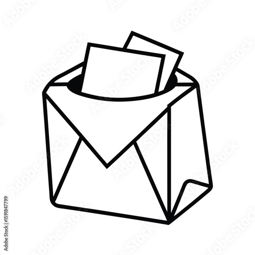 Line art illustration of a mail delivery bag filled with envelopes