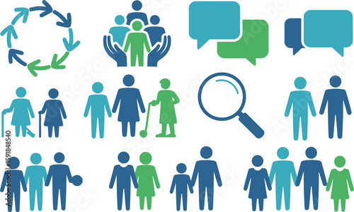Diverse People Icons Family, Community, and Communication Symbols