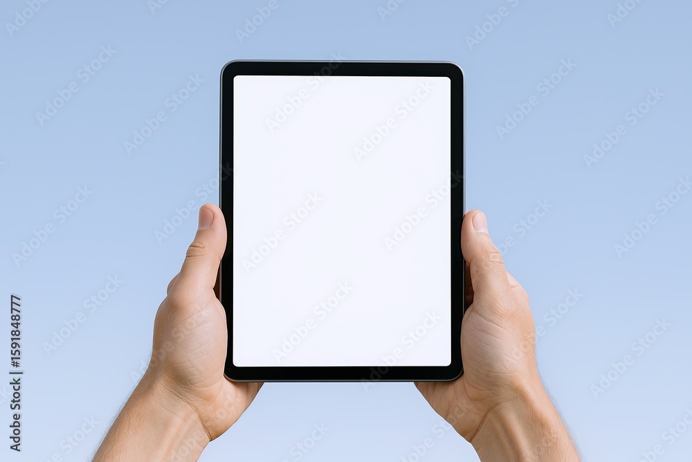 Person Holding a Black Tablet with a Large Empty Screen in Portrait Orientation. Person Holding a Black Tablet with a Large Empty Screen in Portrait Orientation.