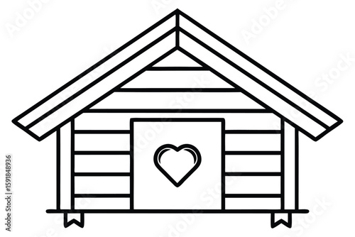 Wooden triangular chicken coop line art vector illustration