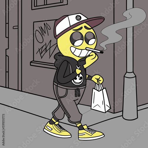 Emoji smoking weed streetwear cartoon