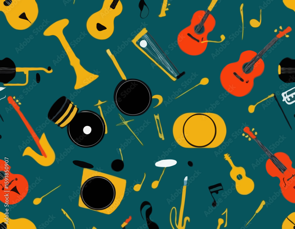 Obraz premium Musical seamless background with different insrtuments