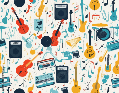 Musical seamless background with different insrtuments