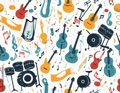 Musical seamless background with different insrtuments