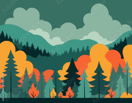 Abstract Line Drawing of a Forest Fire with Smoke