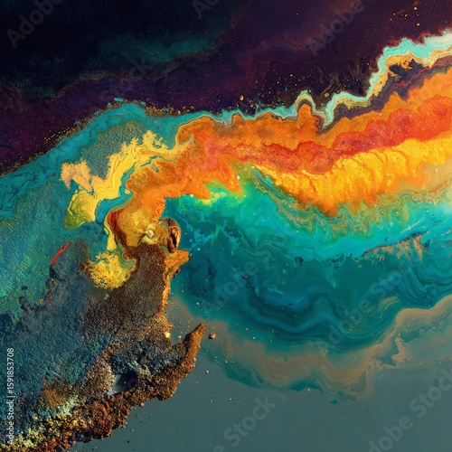 Abstract Colorful Fluid Art Painting With Vibrant Colors