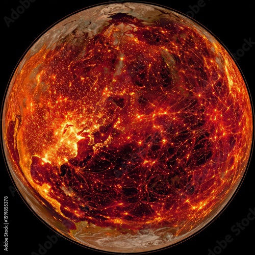 Global Nighttime Urban Lights In Fiery Orange Hue