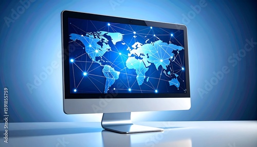 Wallpaper Mural Computer monitor displaying global network map Torontodigital.ca
